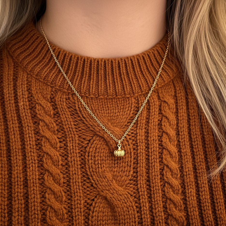 Gold Pumpkin Charm Necklace