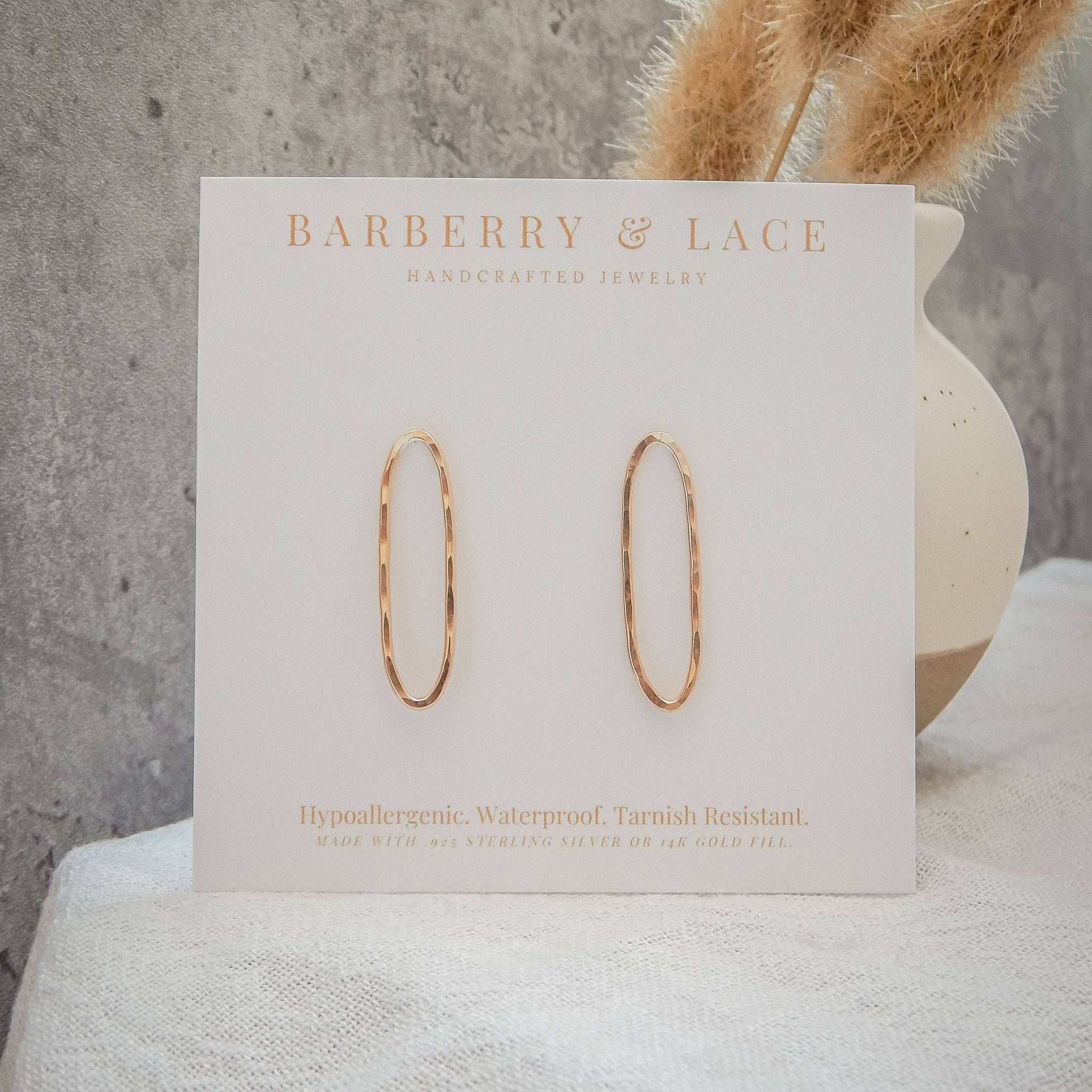 Hammered Oval Stud Earrings - Barberry & Lace
