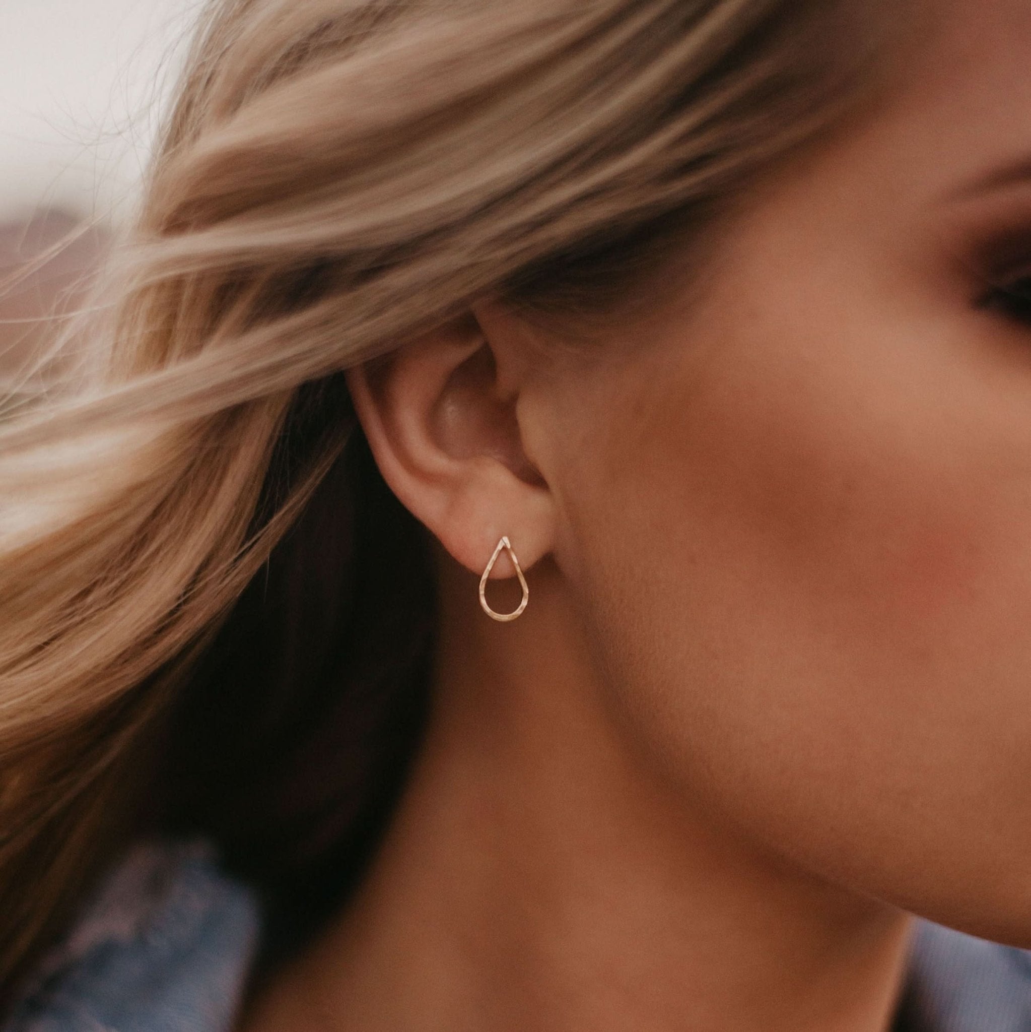 Hammered Teardrop Stud Earrings - Barberry & Lace
