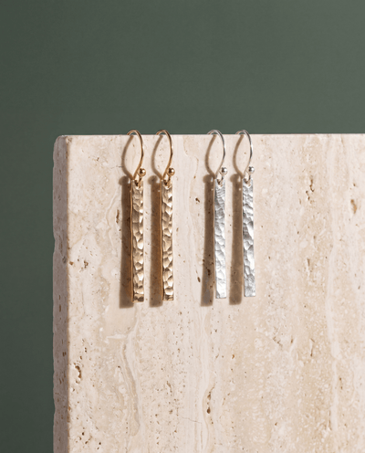 Hammered Bar Dangle Earrings - Barberry & Lace