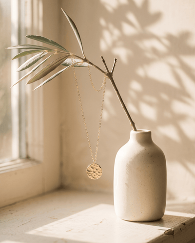 Hammered Disc Necklace - Barberry & Lace