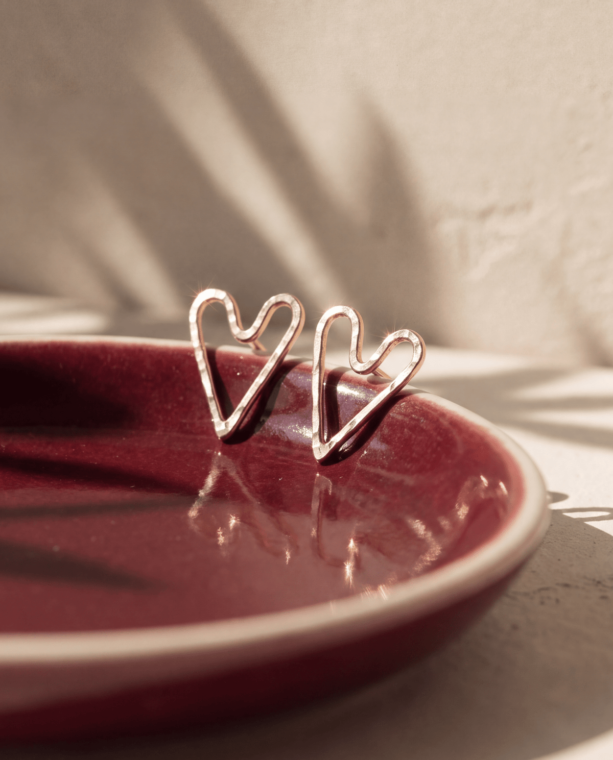 Hammered Heart Stud Earrings - Barberry & Lace