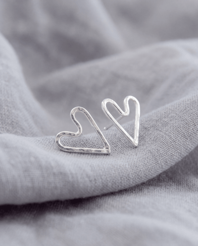 Hammered Heart Stud Earrings - Barberry & Lace