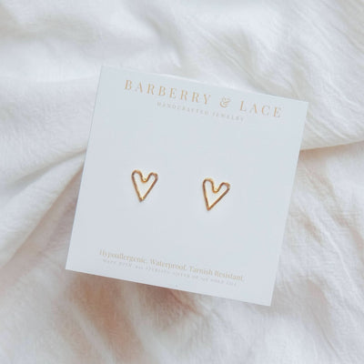 Hammered Heart Stud Earrings - Barberry & Lace