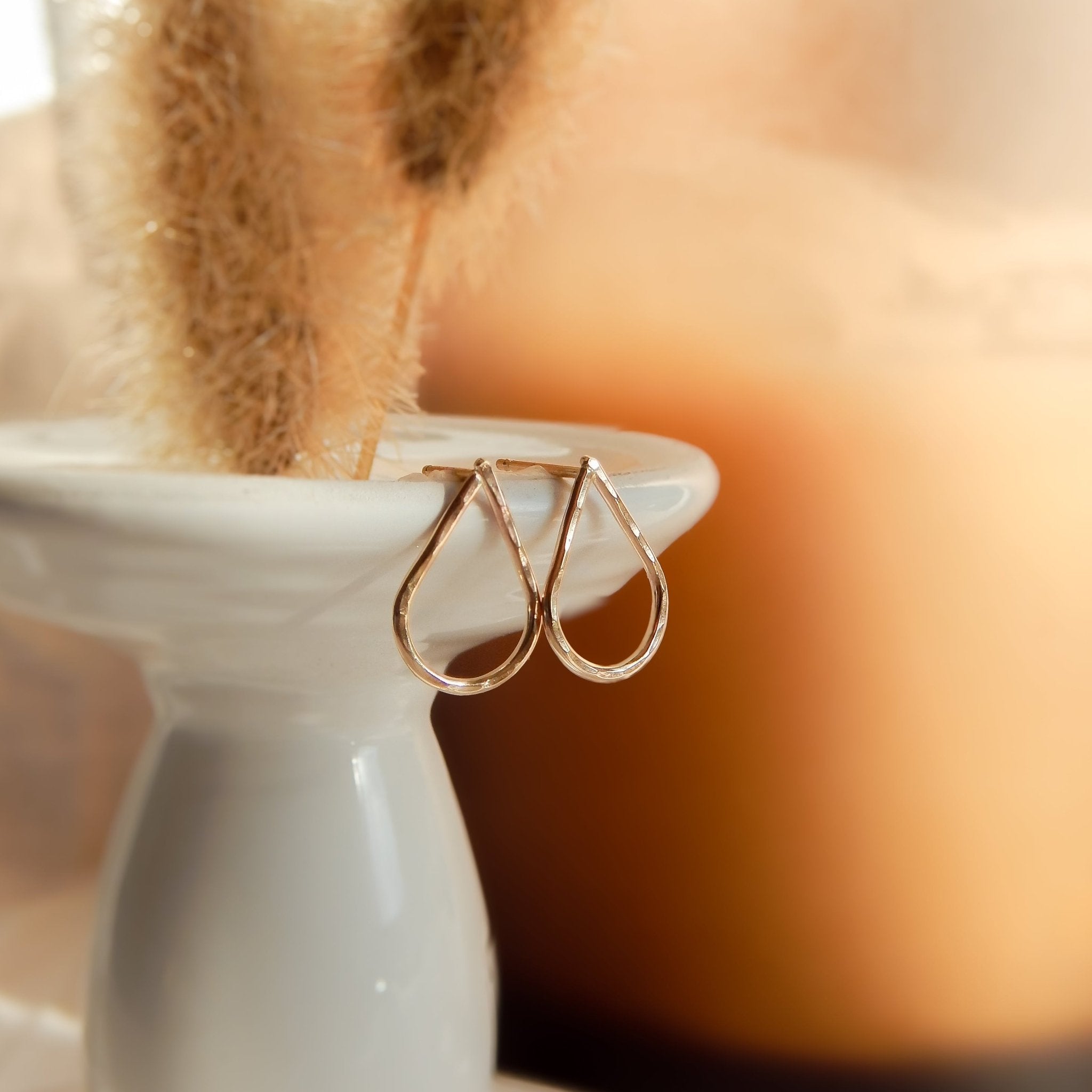 Hammered Teardrop Stud Earrings - Barberry & Lace
