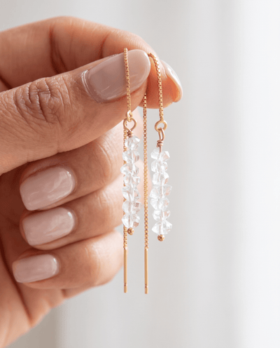 Herkimer Diamond Threaded Earrings - Barberry & Lace