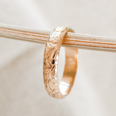 Floral printed band stacking ring in .925 Sterling Silver or 14k Gold Fill by Barberry & Lace.