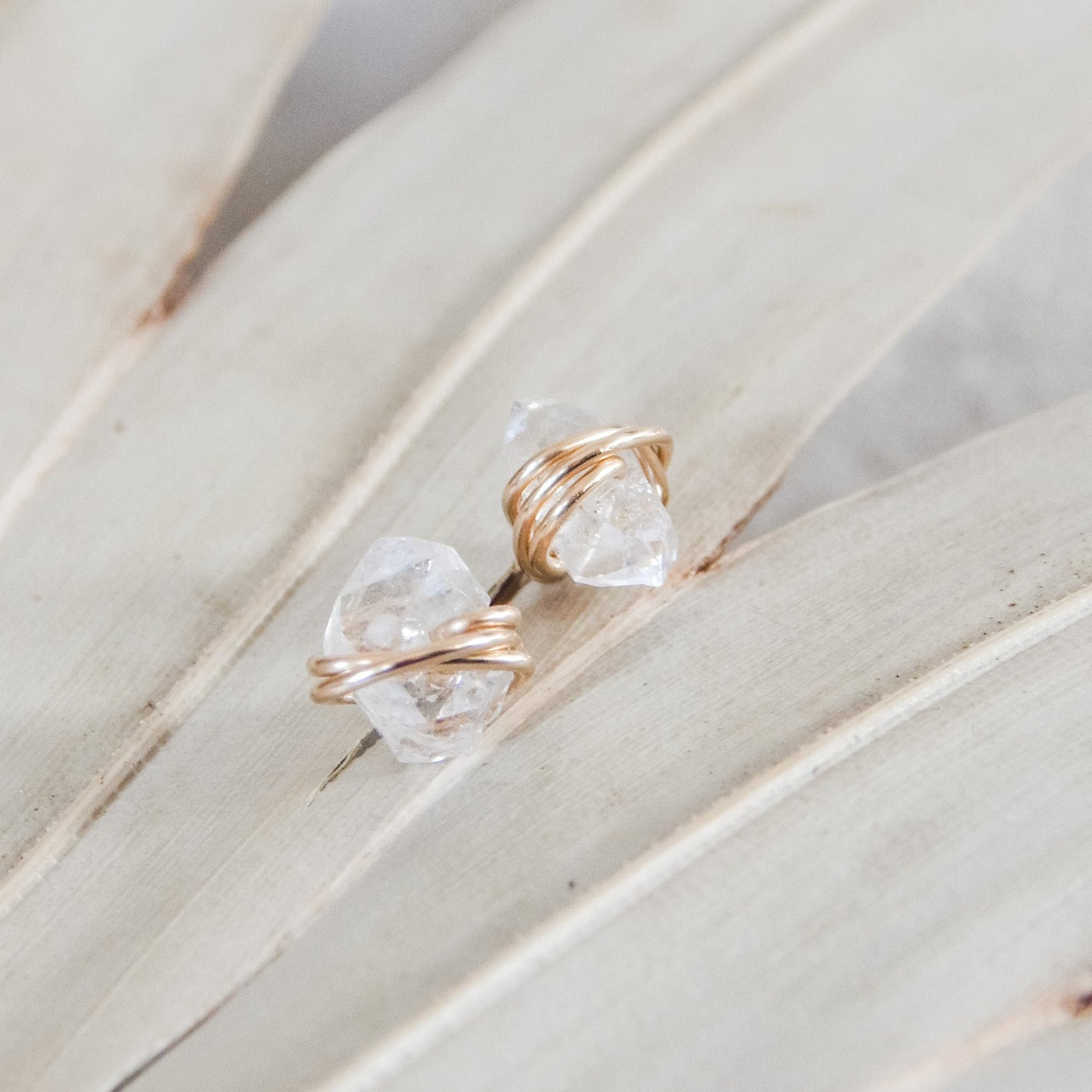 Hand-wired, hypoallergenic Herkimer Diamond Stud Earrings in .925 Sterling Silver, 14k Gold Fill or 14k Rose Gold Fill by Barberry & Lace