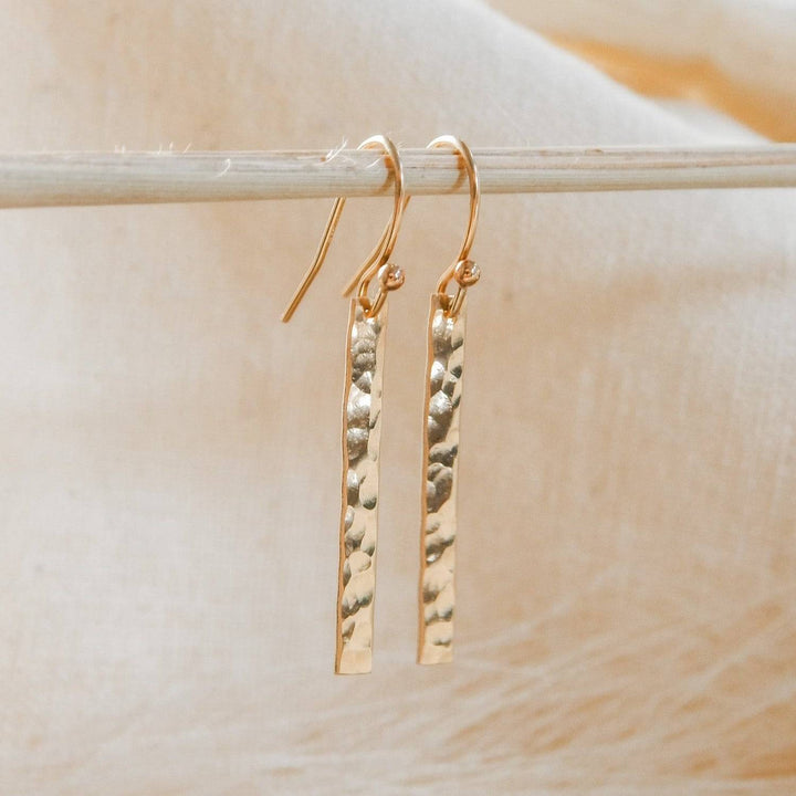 Hammered Bar Dangle Earrings in 14k Gold Fill by Barberry & Lace Jewelry, featuring a textured finish and minimalist design for everyday wear.