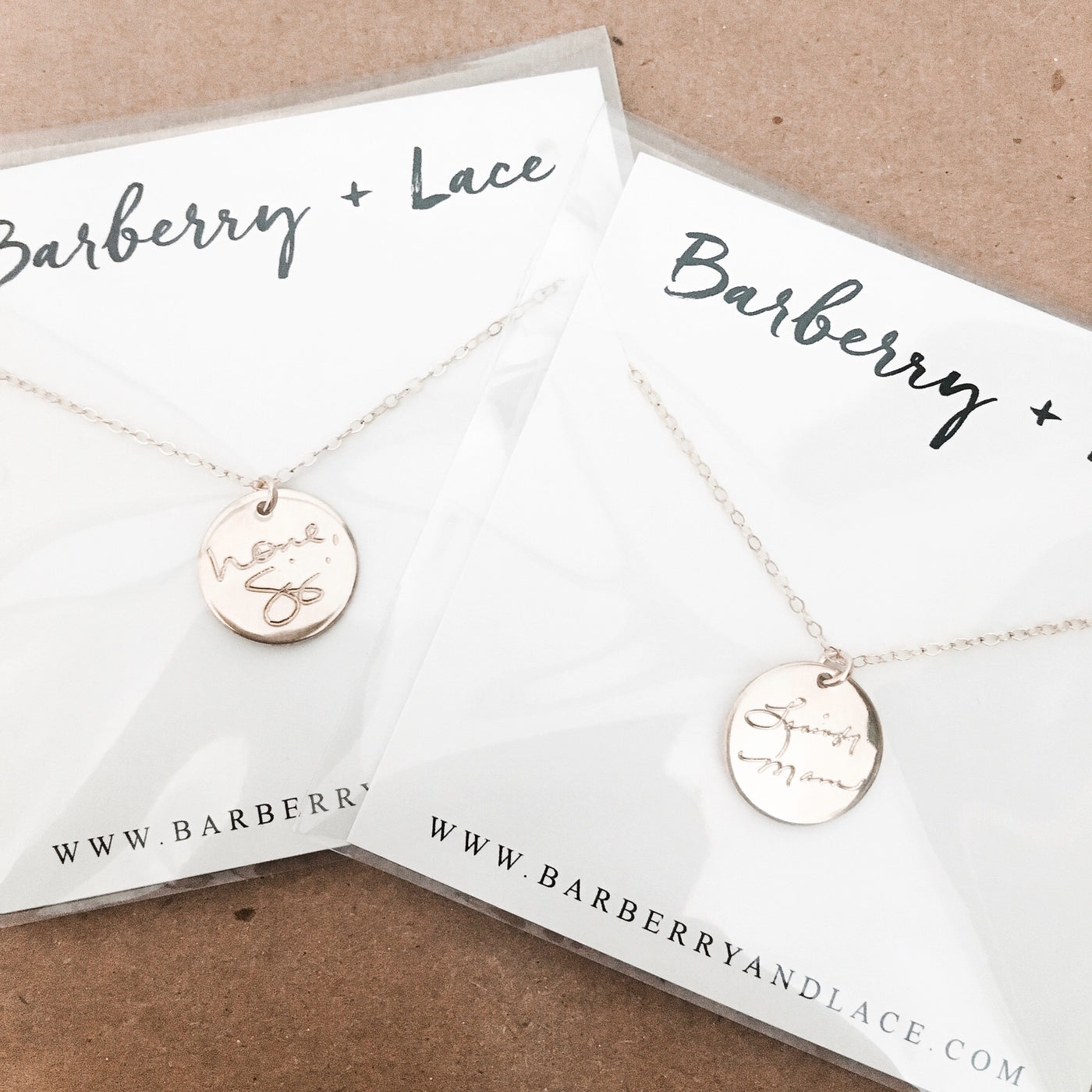 Handwritten Disc Necklace - Barberry + Lace