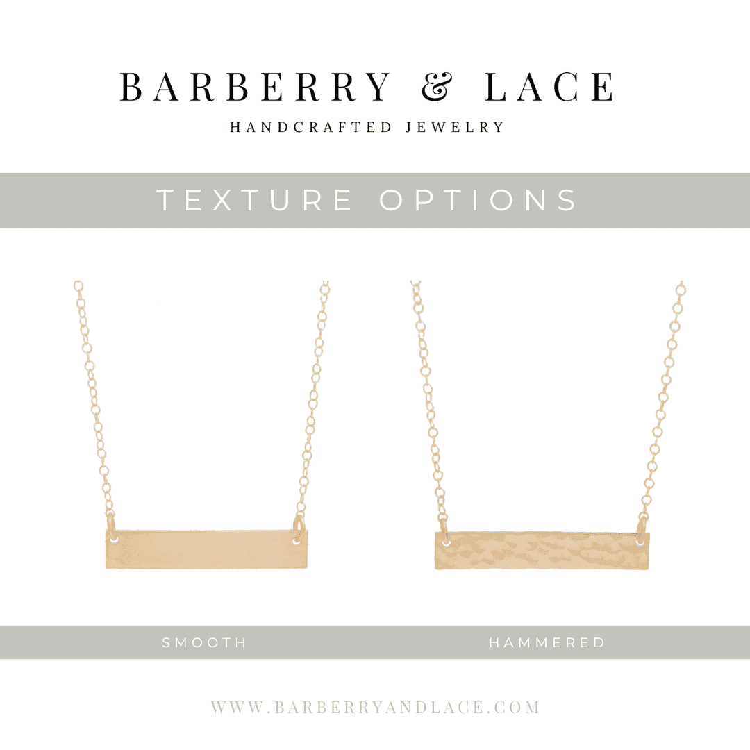 Texture options for Barberry & Lace Jewelry's Add-On Stamped Disc Pendant showing smooth and hammered finishes for personalized pendants.