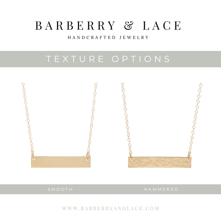 Add-On Vertical Bar Pendant by Barberry & Lace Jewelry in smooth texture, handcrafted in 14k gold filled, perfect for personalized engraving.