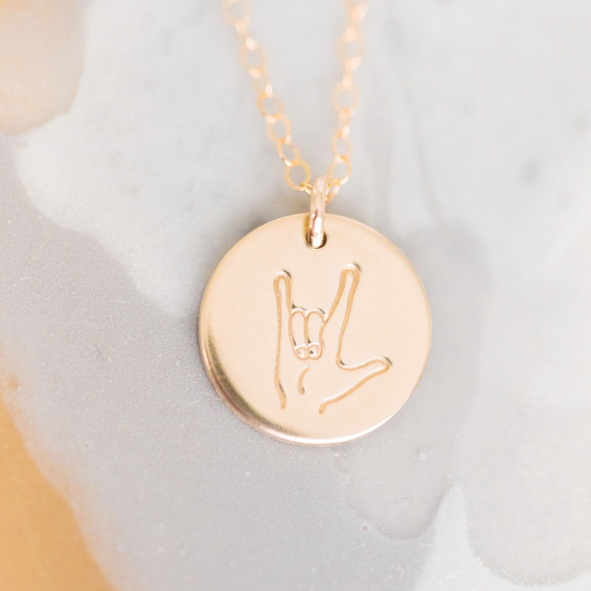 ASL 'I Love You' Sign Language Disc Necklace - Barberry & Lace