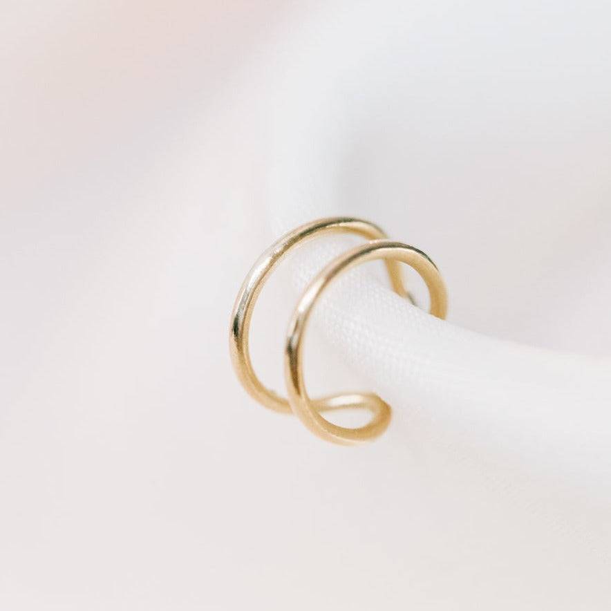 Double band no-pierce ear cuff earring in 14k gold fill, designed for a sleek, layered ear look.