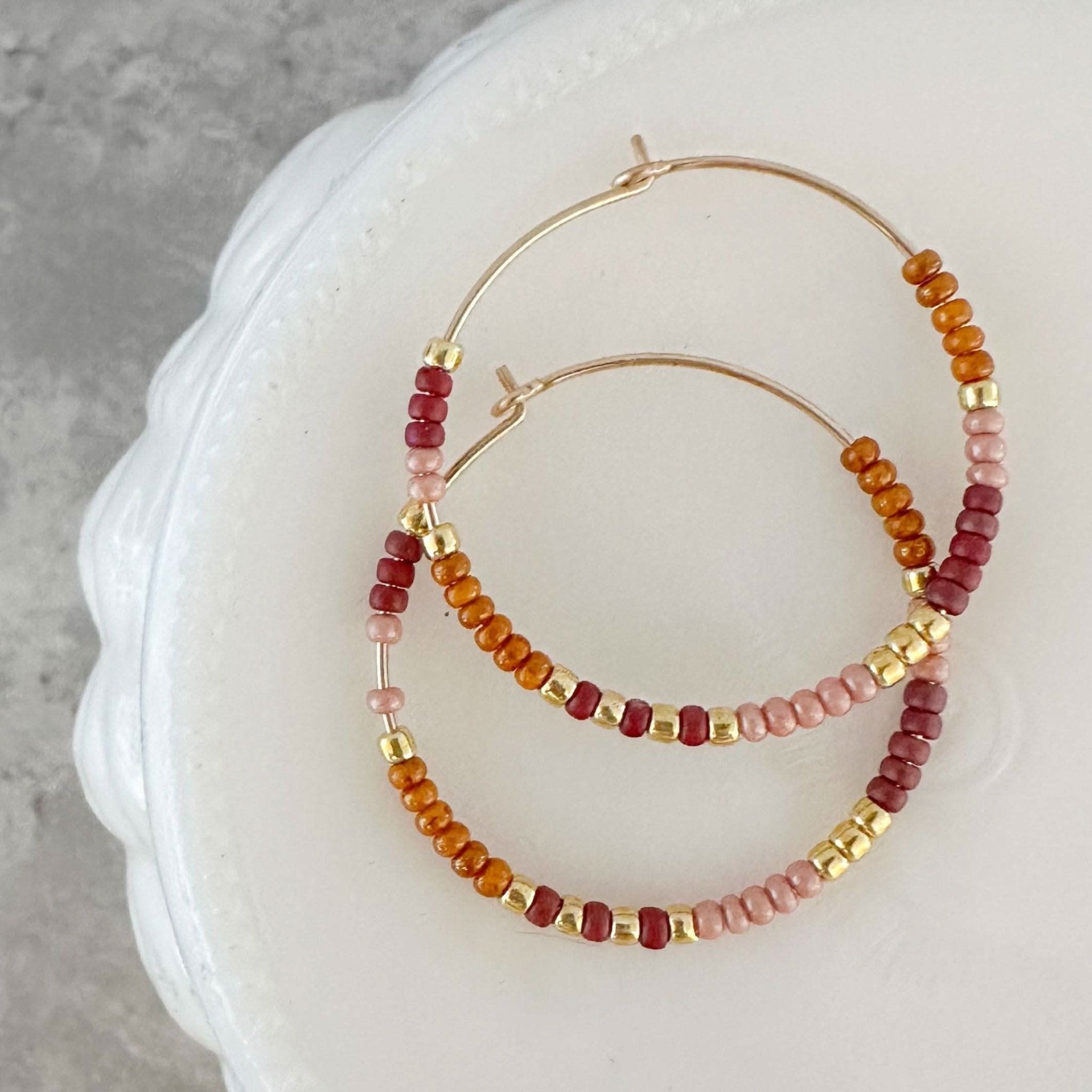 Holiday Edition - Beaded Hoop Earrings - Barberry & Lace