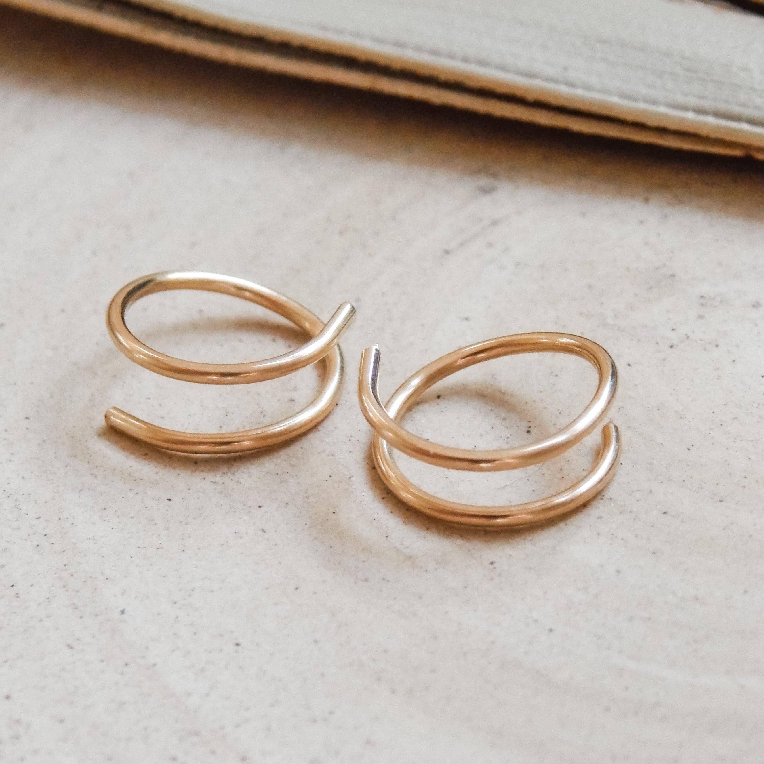 Twist-In Double Huggie Hoop Earrings in 14k Gold Fill from Barberry & Lace Jewelry, featuring a sleek double hoop illusion design.