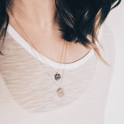 Layered Hammered Disc Necklaces styled on a woman, demonstrating the versatility and chic appeal of Barberry & Lace Jewelry.